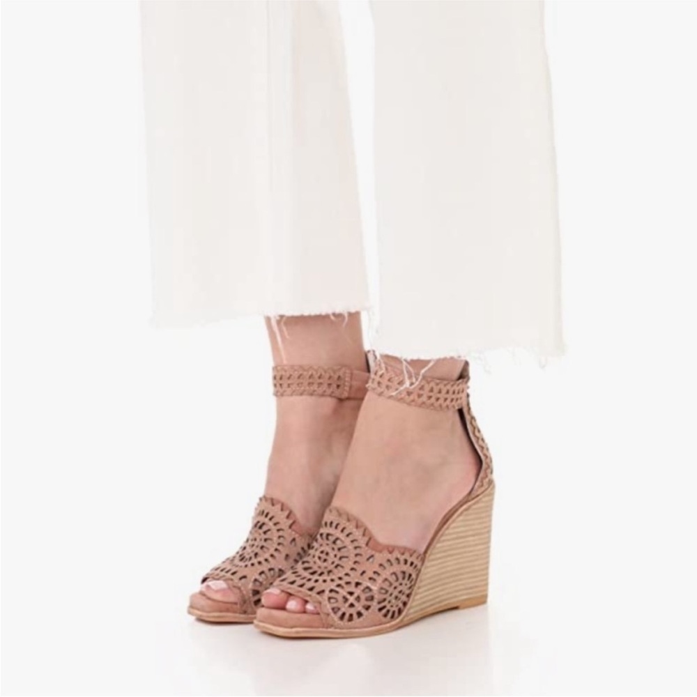 Jeffrey Campbell Del Sol Wedge Sandals Leather Tan Sz 8.5